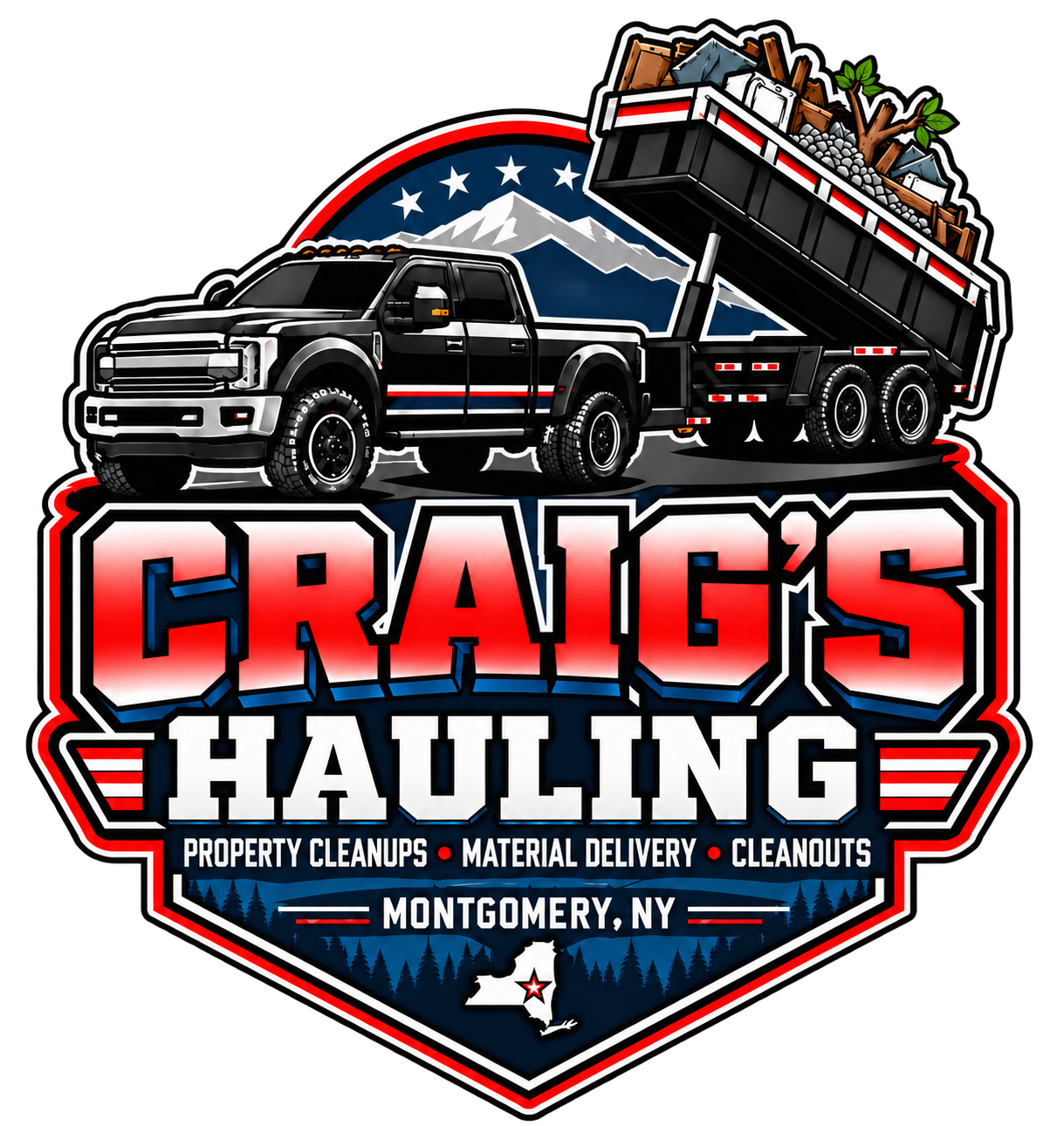 Craig's Hauling logo featuring a pickup truck and dump trailer